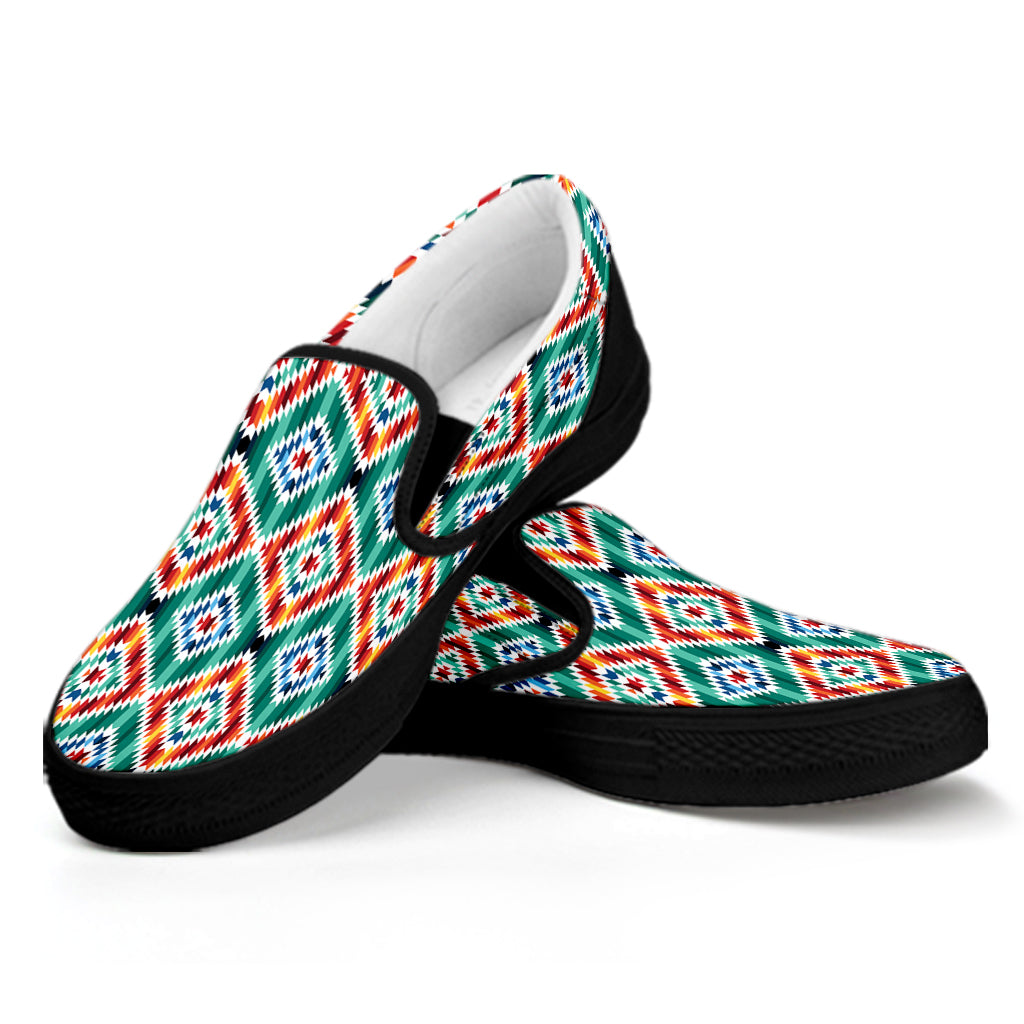 Tribal Navajo Pattern Print Black Slip On Shoes