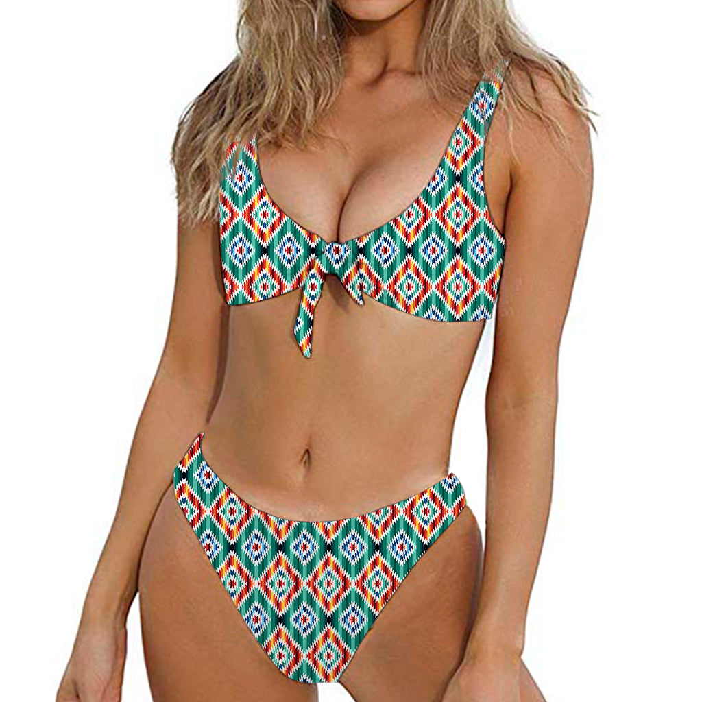 Tribal Navajo Pattern Print Front Bow Tie Bikini