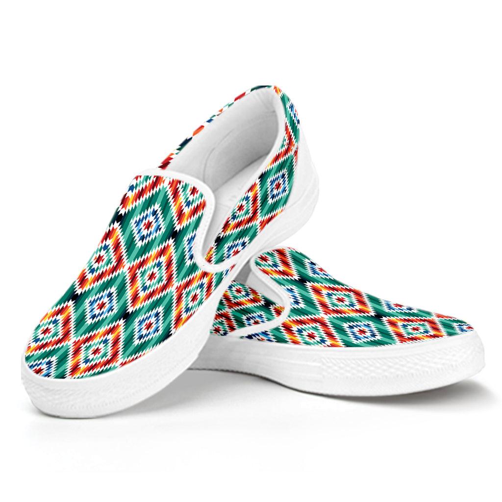 Tribal Navajo Pattern Print White Slip On Shoes