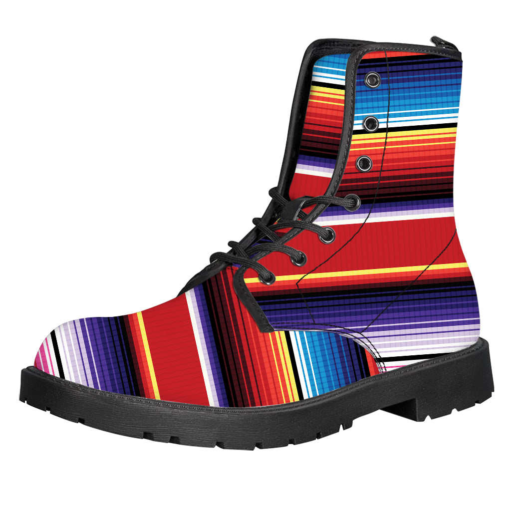 Tribal Serape Blanket Stripe Print Leather Boots