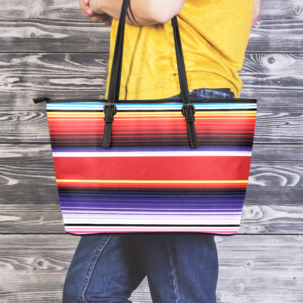 Tribal Serape Blanket Stripe Print Leather Tote Bag