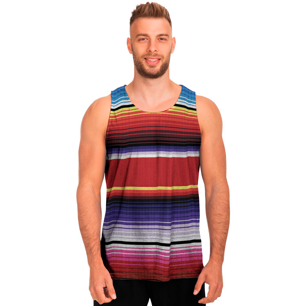 Tribal Serape Blanket Stripe Print Men's Tank Top