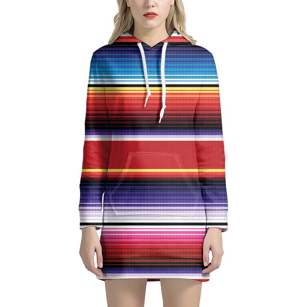 Tribal Serape Blanket Stripe Print Women's Pullover Hoodie Dress