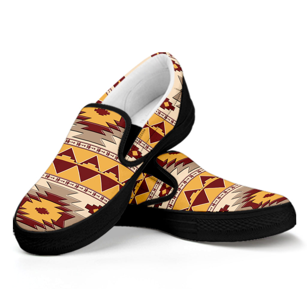 Tribal Southwestern Navajo Pattern Print Black Slip On Shoes