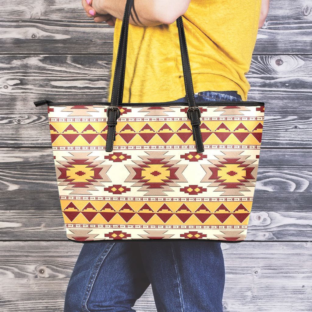 Tribal Southwestern Navajo Pattern Print Leather Tote Bag