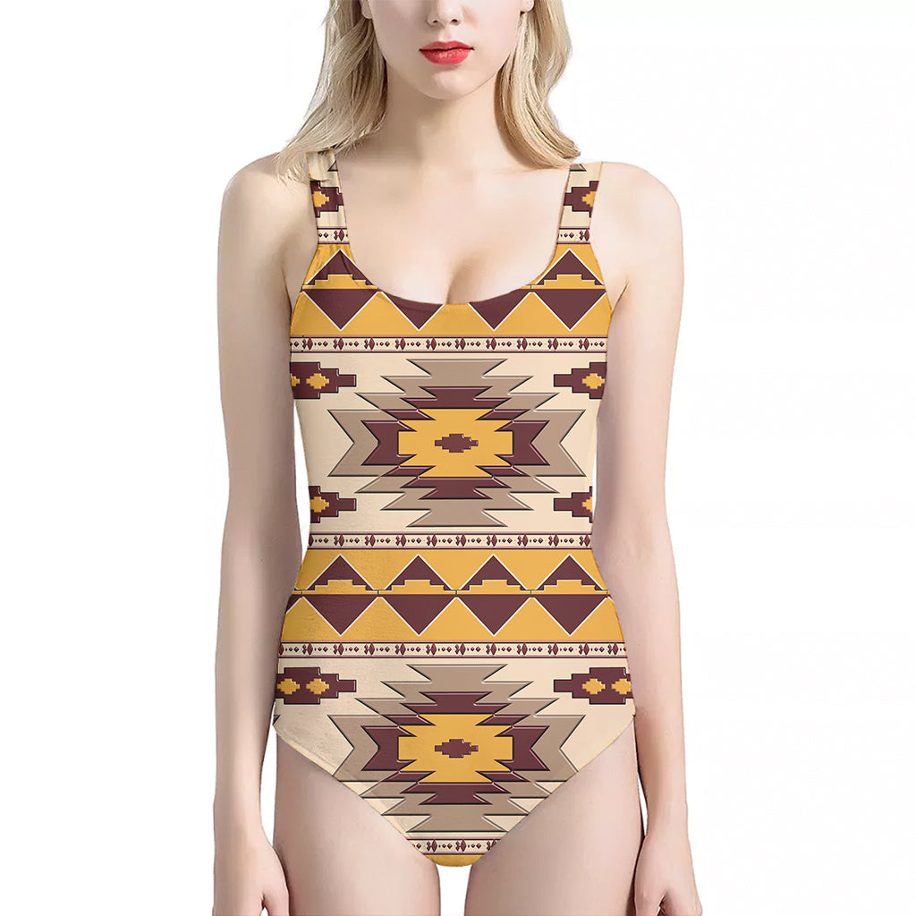 Tribal Southwestern Navajo Pattern Print One Piece Halter Neck Swimsuit