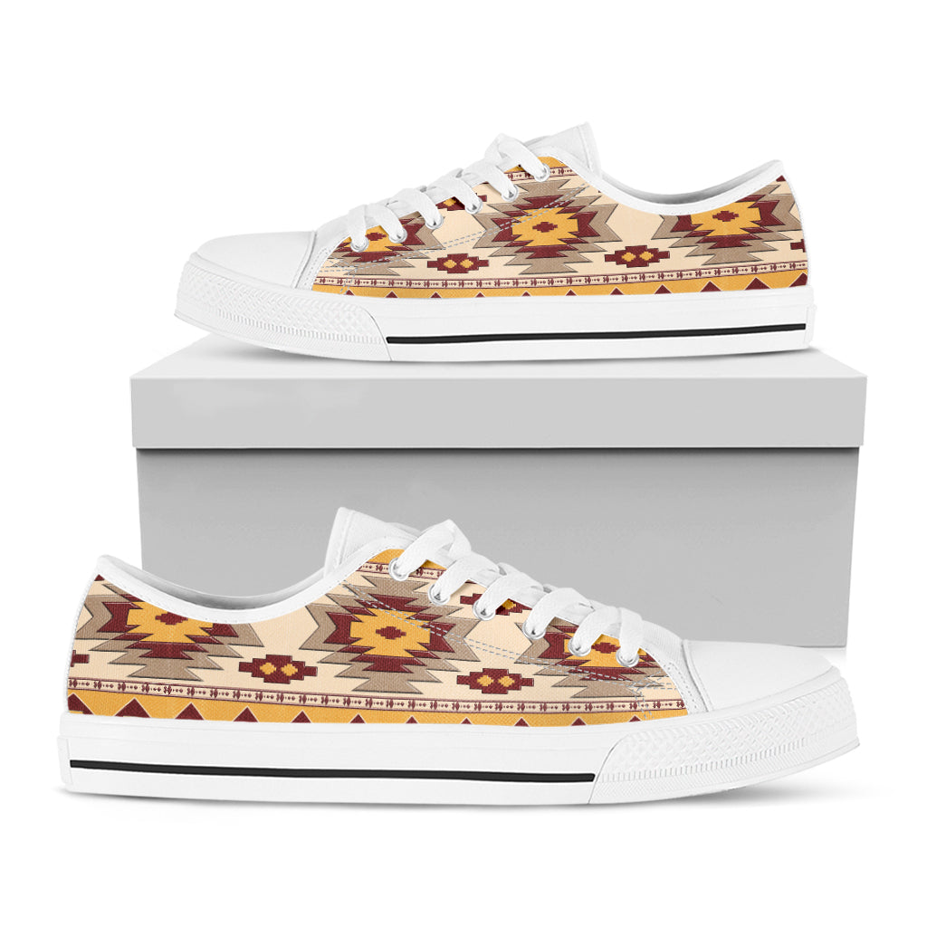 Tribal Southwestern Navajo Pattern Print White Low Top Shoes