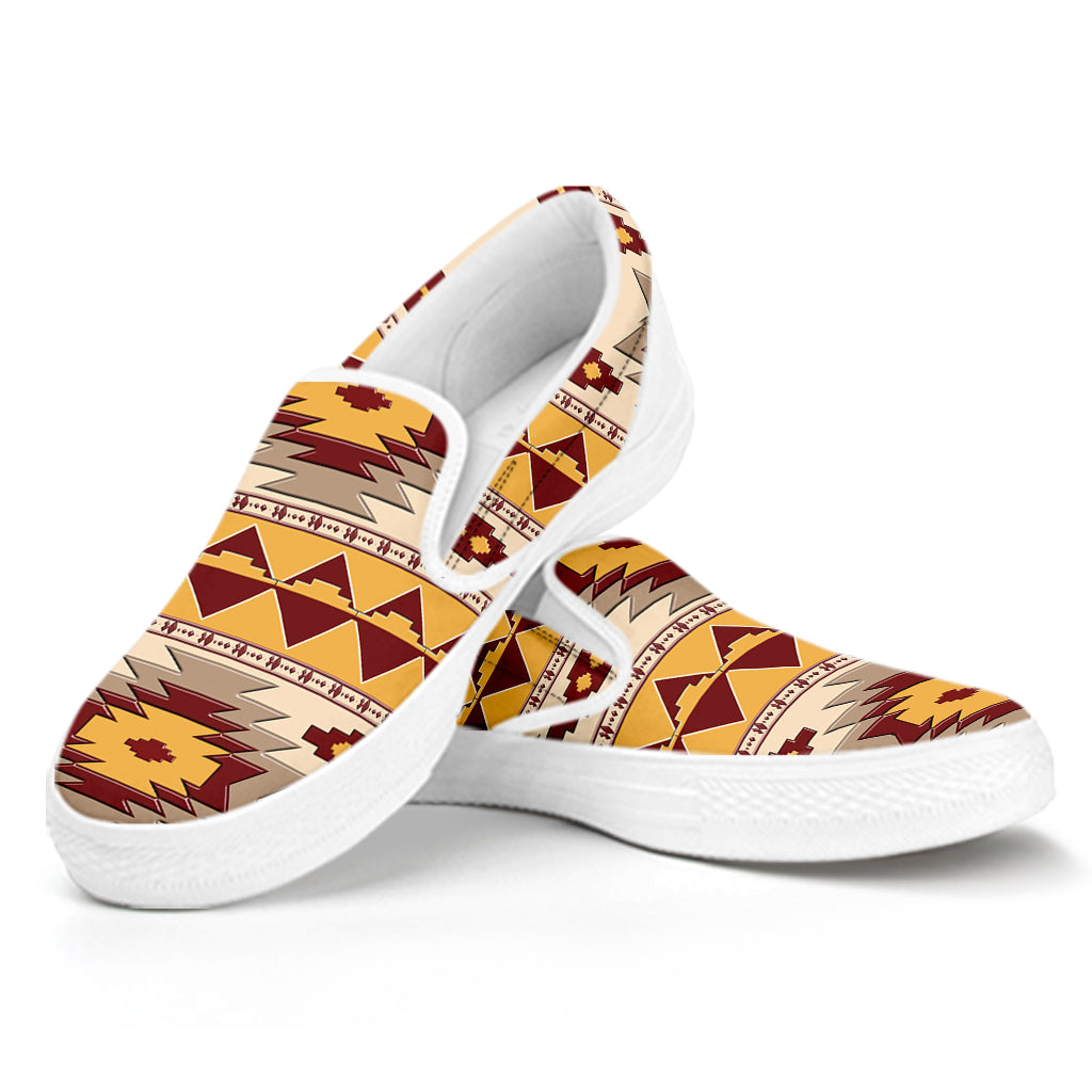 Tribal Southwestern Navajo Pattern Print White Slip On Shoes