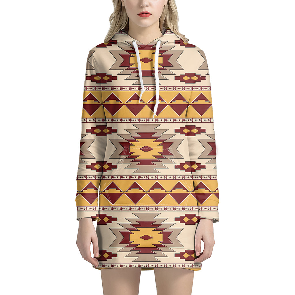 Tribal Southwestern Navajo Pattern Print Women's Pullover Hoodie Dress