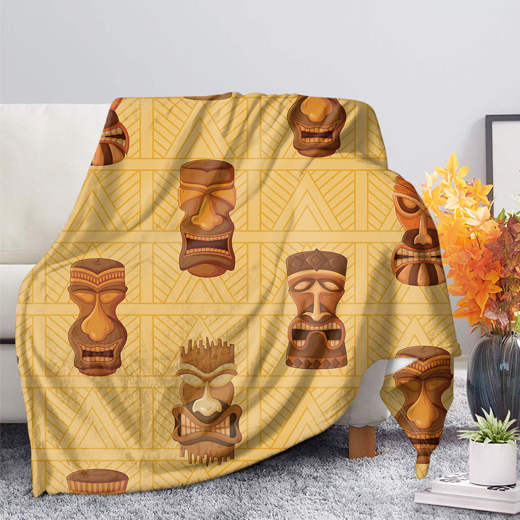 Tribal Tiki Mask Pattern Print Blanket