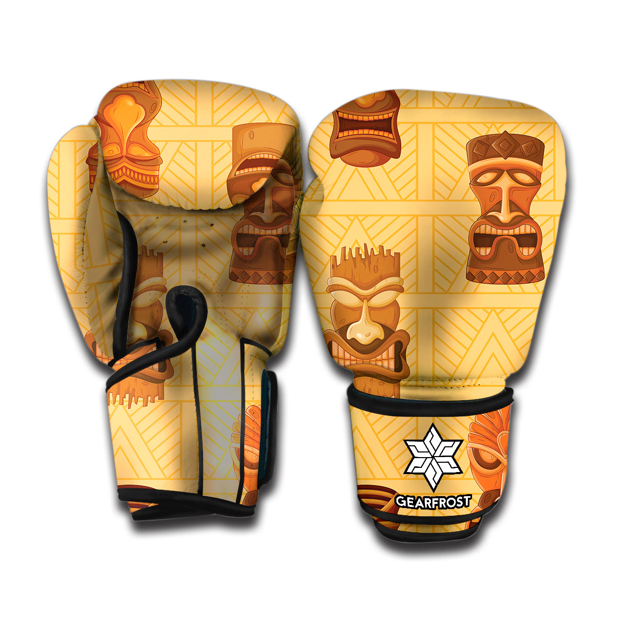 Tribal Tiki Mask Pattern Print Boxing Gloves