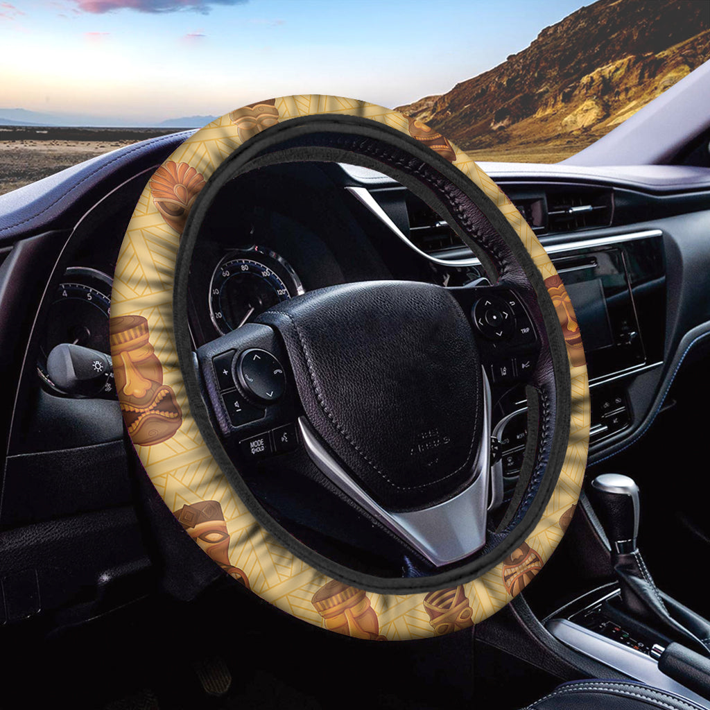 Tribal Tiki Mask Pattern Print Car Steering Wheel Cover