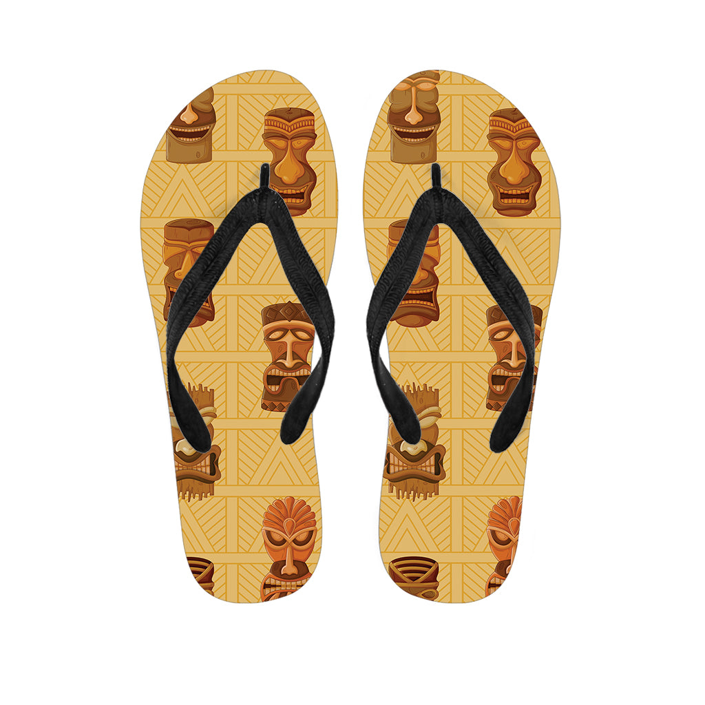 Tribal Tiki Mask Pattern Print Flip Flops