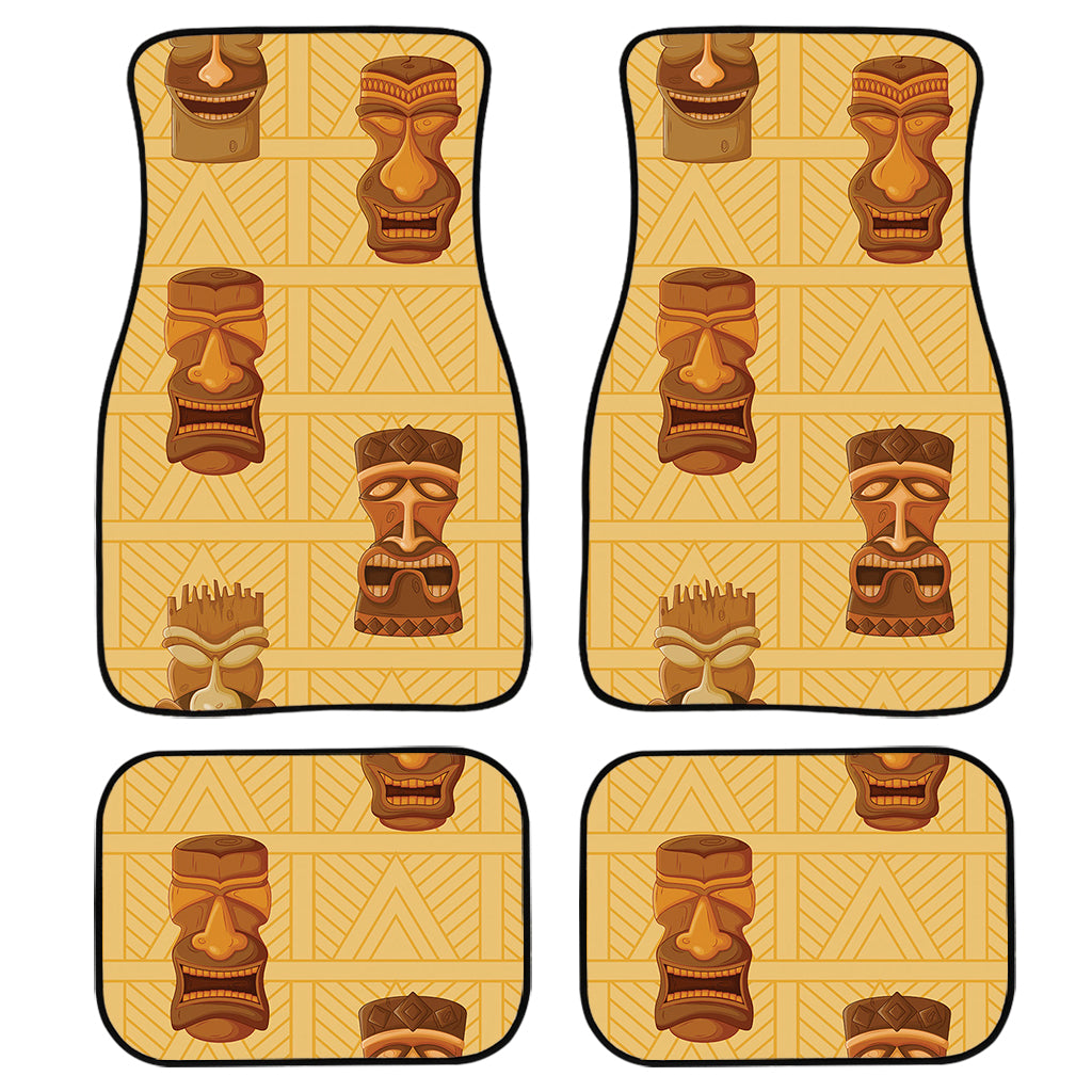 Tribal Tiki Mask Pattern Print Front and Back Car Floor Mats