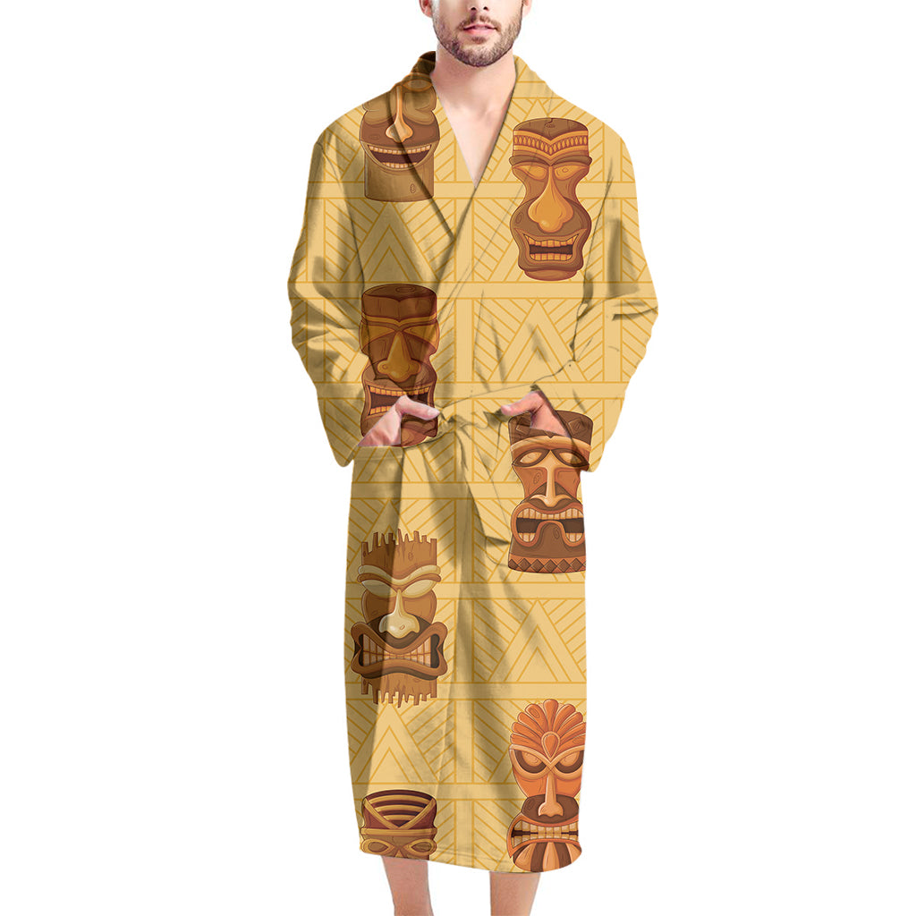 Tribal Tiki Mask Pattern Print Men's Bathrobe