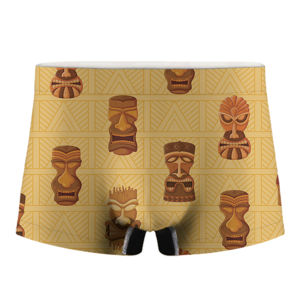 Tribal Tiki Mask Pattern Print Men's Boxer Briefs