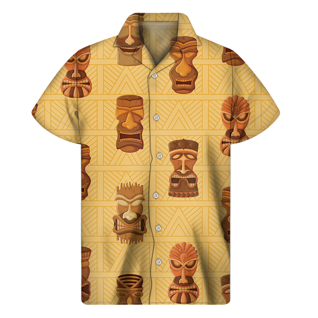 Tribal Tiki Mask Pattern Print Men's Short Sleeve Shirt