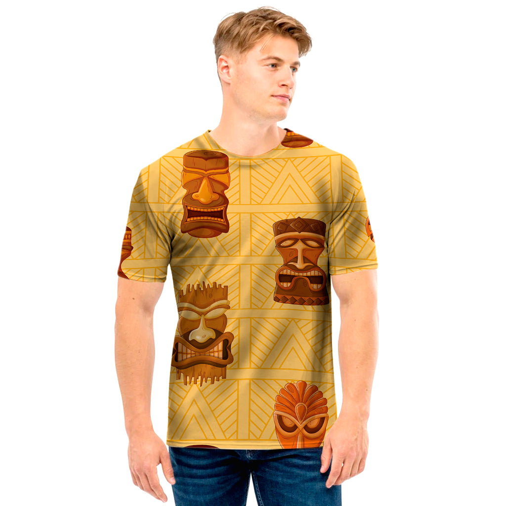 Tribal Tiki Mask Pattern Print Men's T-Shirt