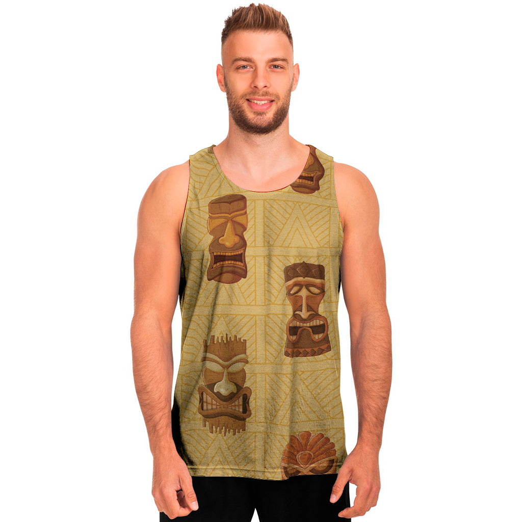 Tribal Tiki Mask Pattern Print Men's Tank Top