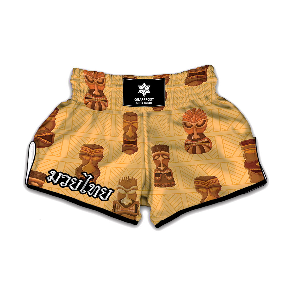 Tribal Tiki Mask Pattern Print Muay Thai Boxing Shorts