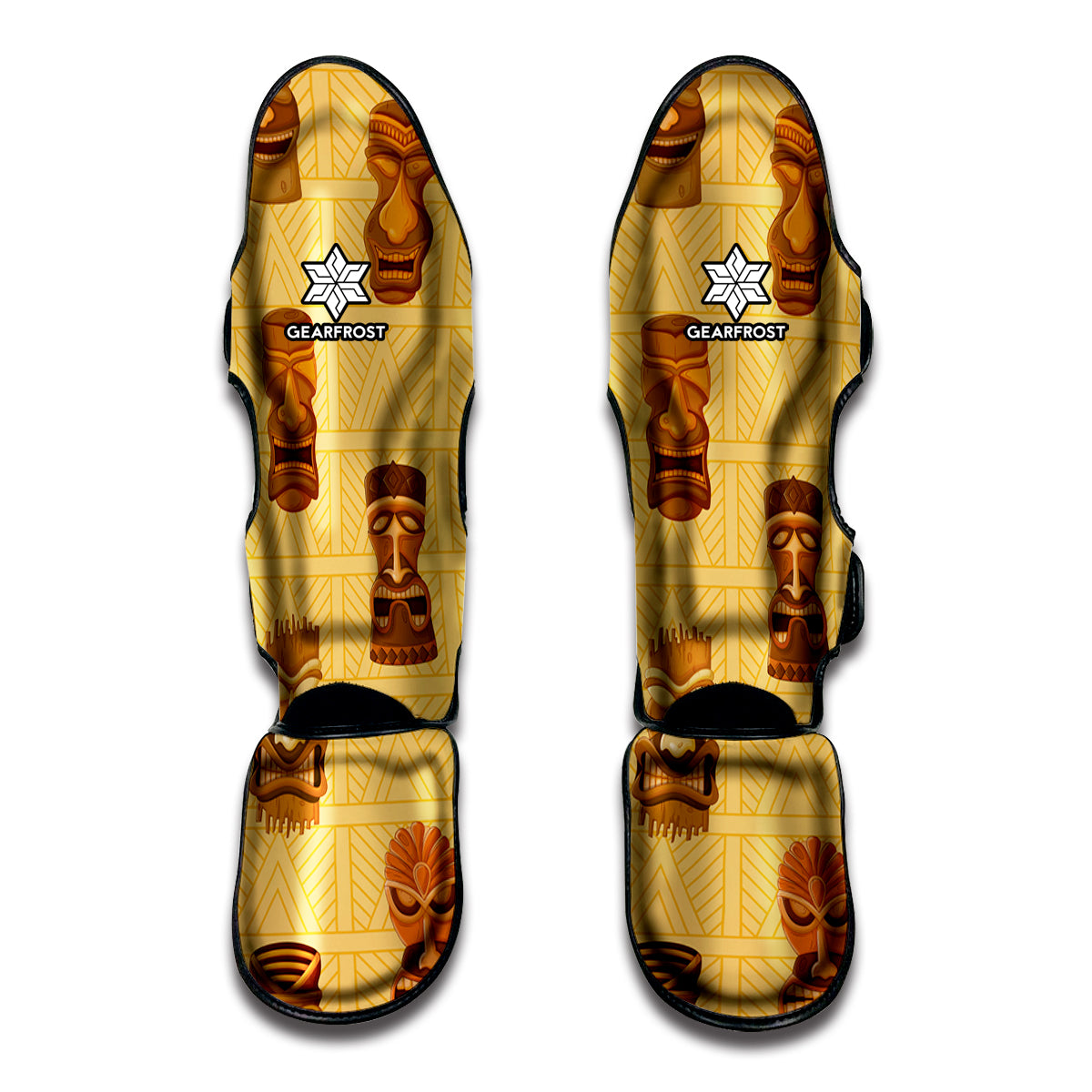 Tribal Tiki Mask Pattern Print Muay Thai Shin Guards