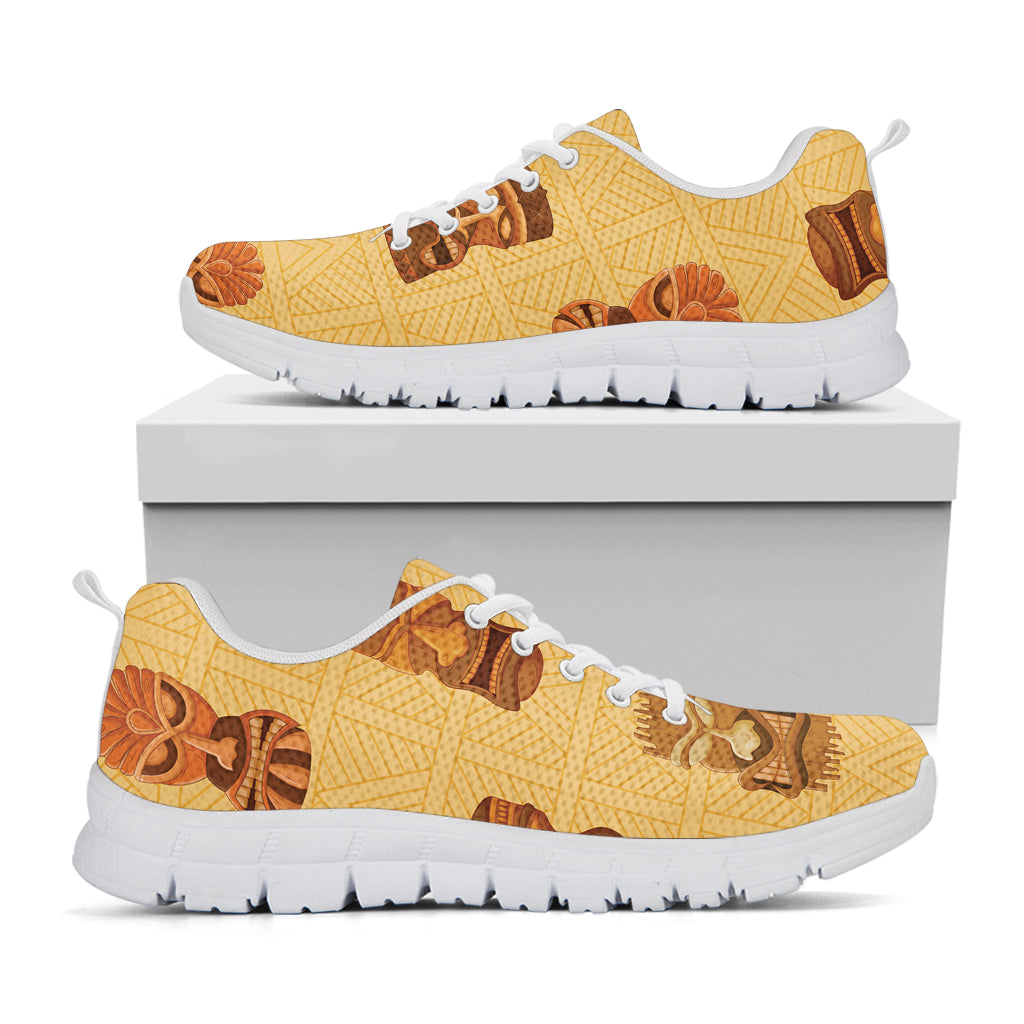 Tribal Tiki Mask Pattern Print White Sneakers