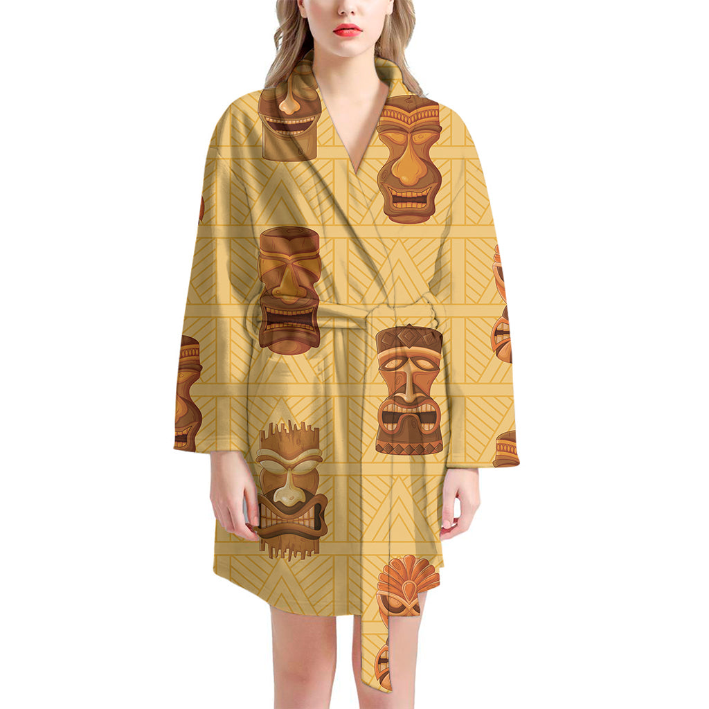 Tribal Tiki Mask Pattern Print Women's Bathrobe