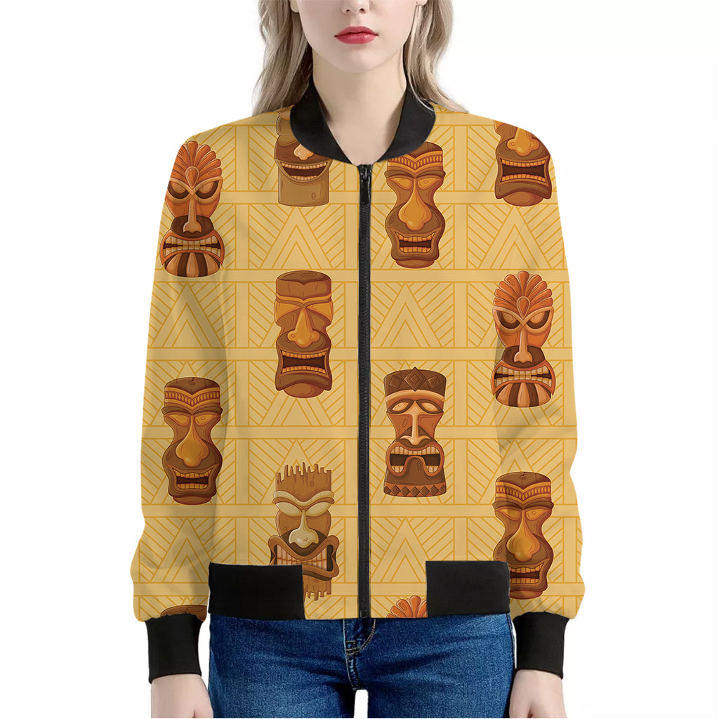 Tribal Tiki Mask Pattern Print Women's Bomber Jacket