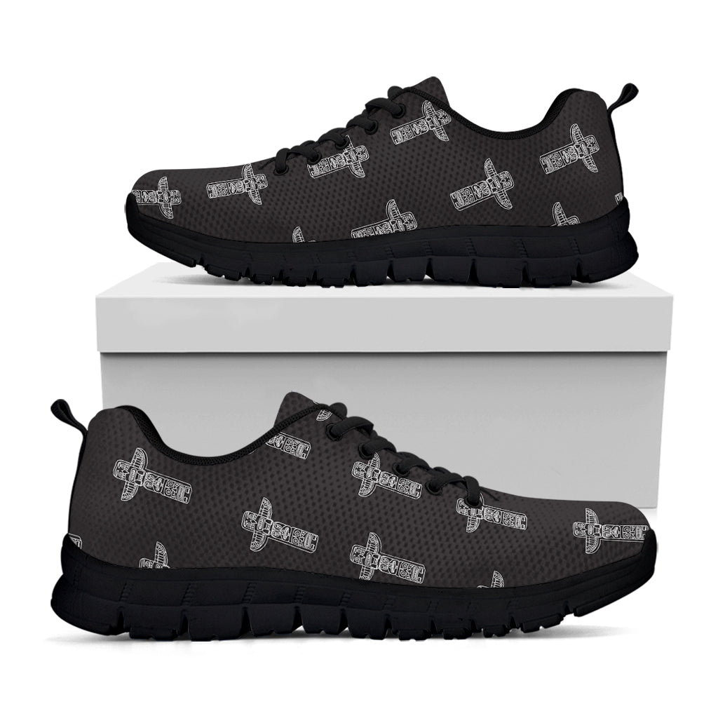 Tribal Totem Pattern Print Black Sneakers