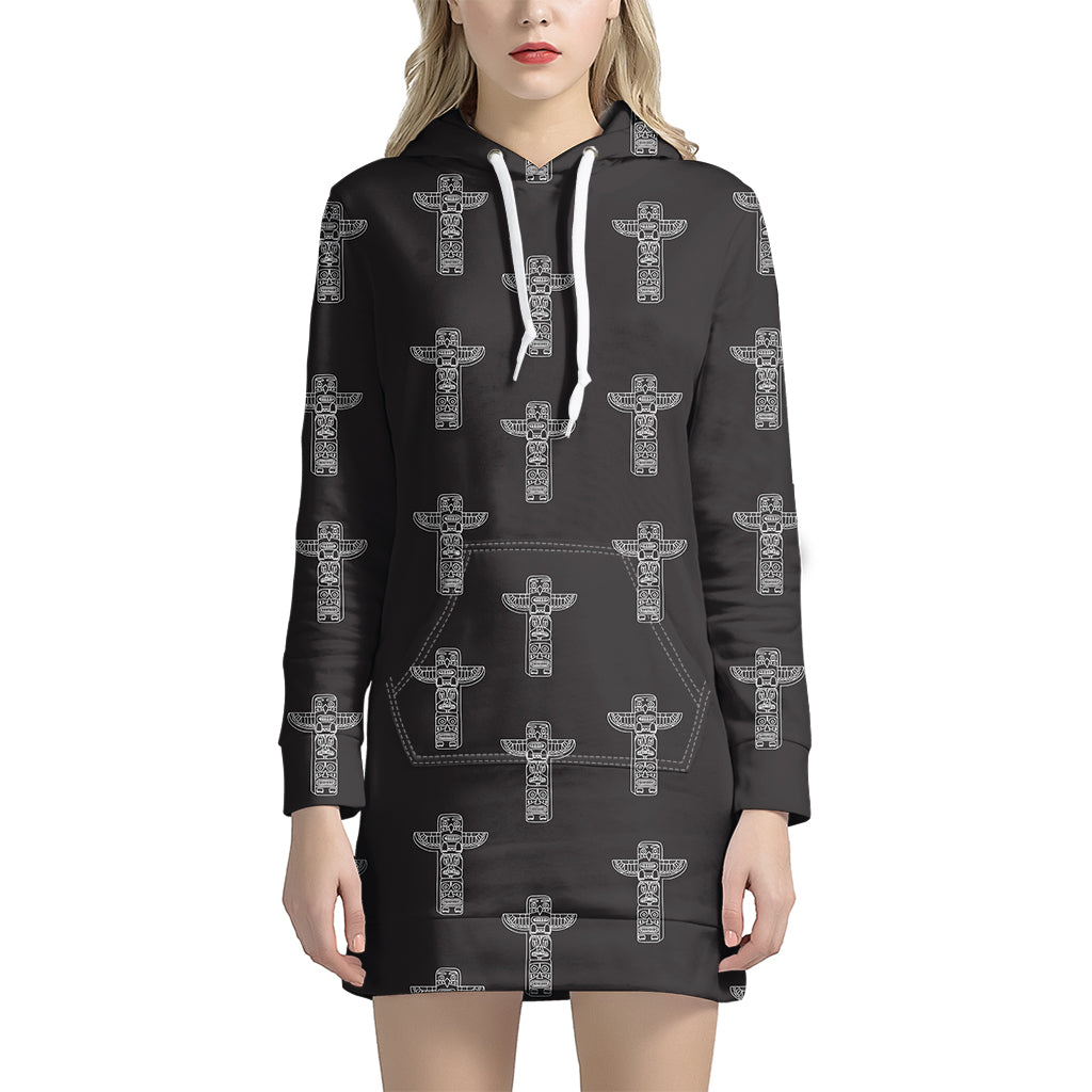 Tribal Totem Pattern Print Women's Pullover Hoodie Dress