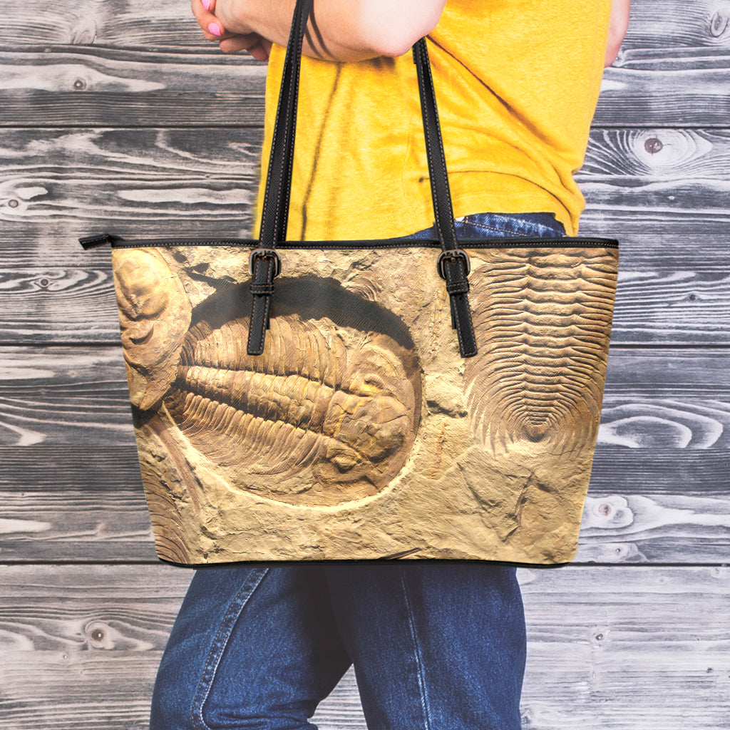 Trilobite Fossil Print Leather Tote Bag