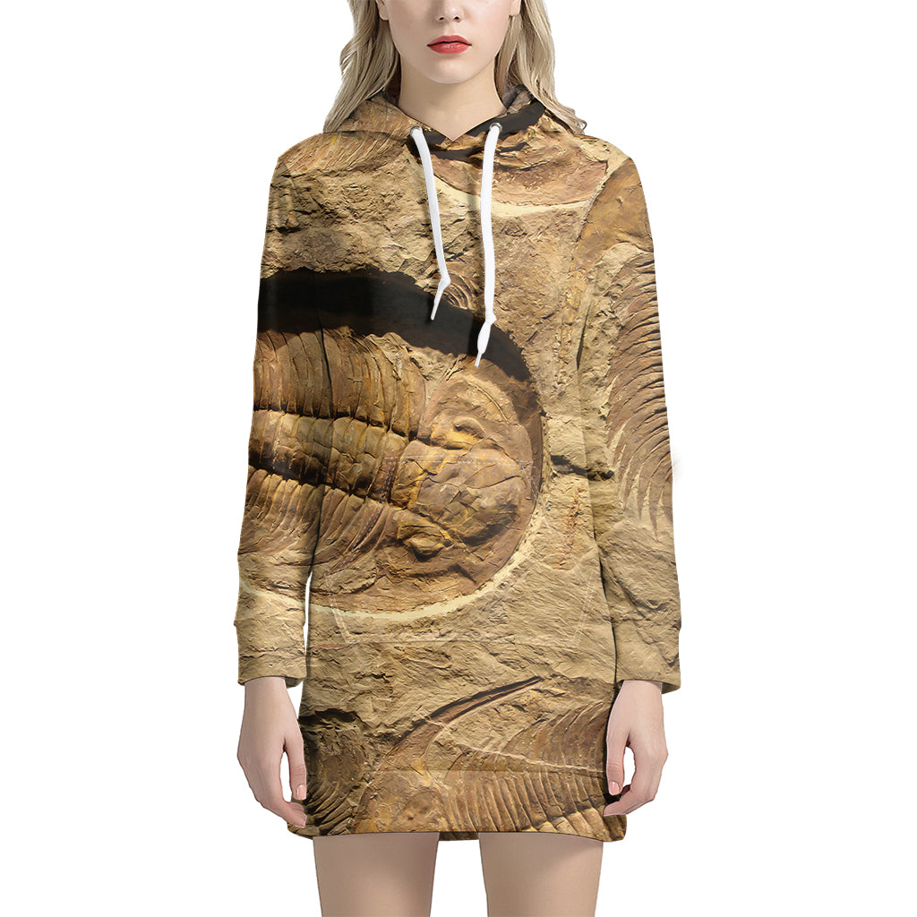 Trilobite Fossil Print Women's Pullover Hoodie Dress