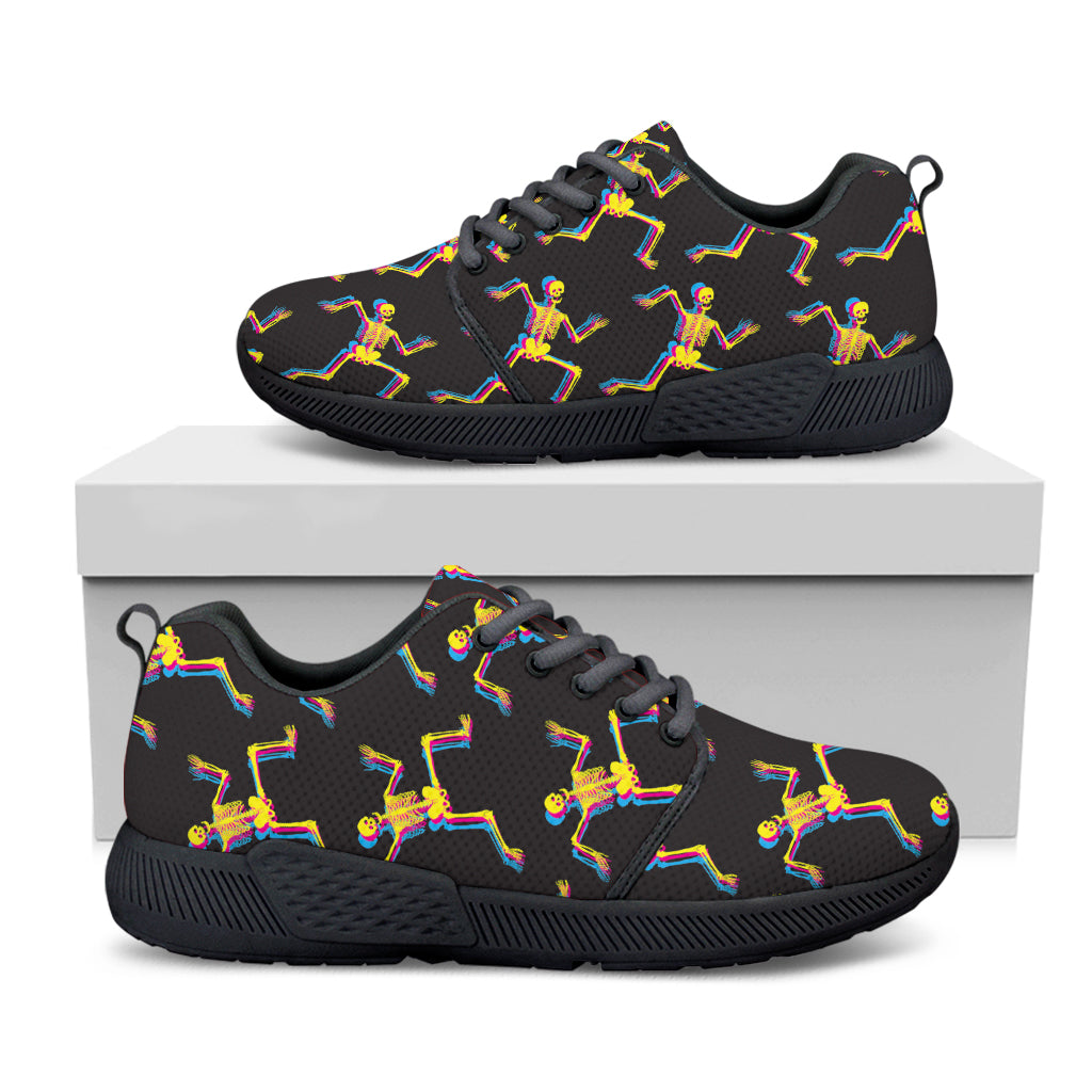 Trippy Dancing Skeleton Pattern Print Black Athletic Shoes