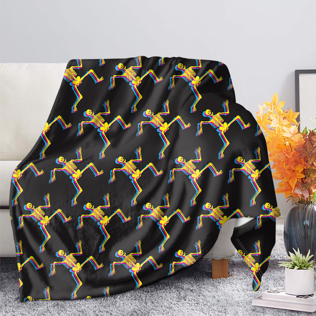 Trippy Dancing Skeleton Pattern Print Blanket