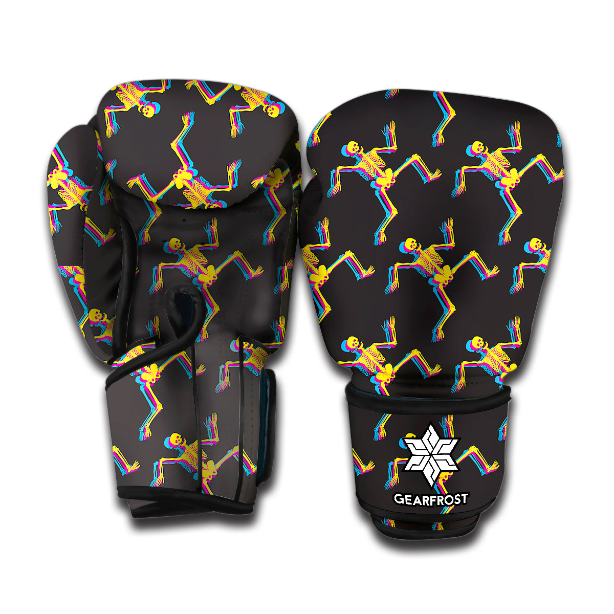 Trippy Dancing Skeleton Pattern Print Boxing Gloves