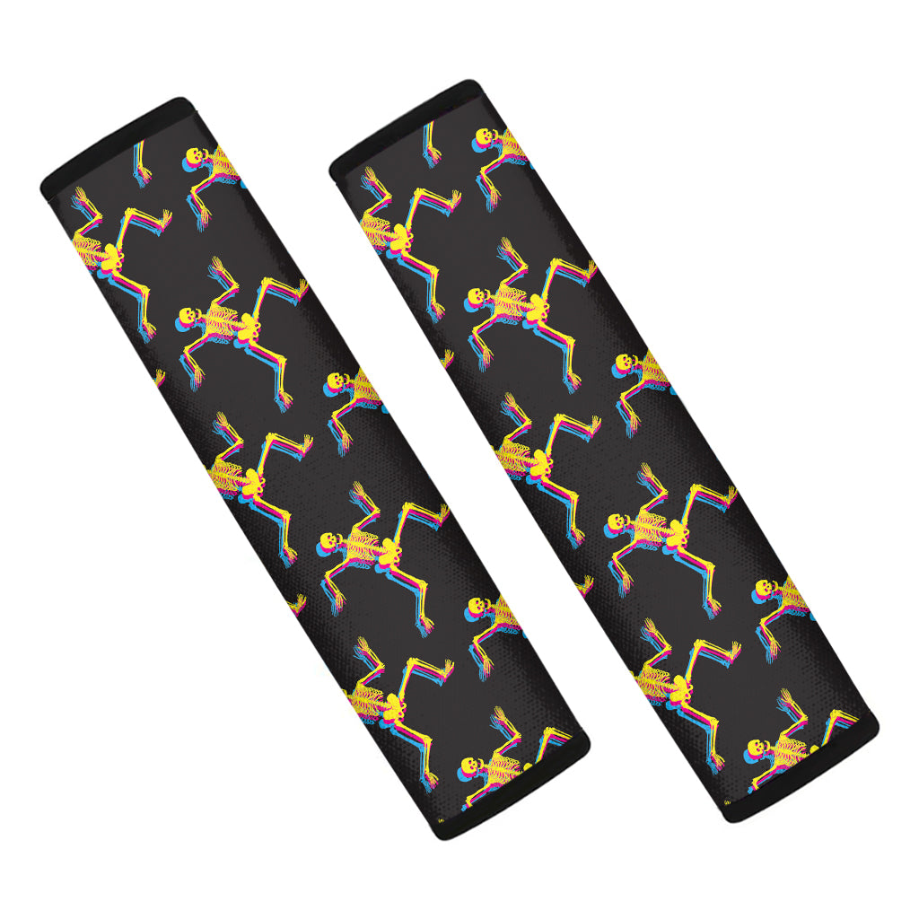 Trippy Dancing Skeleton Pattern Print Car Seat Belt Covers