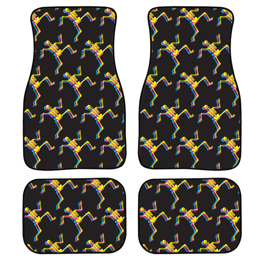 Trippy Dancing Skeleton Pattern Print Front and Back Car Floor Mats