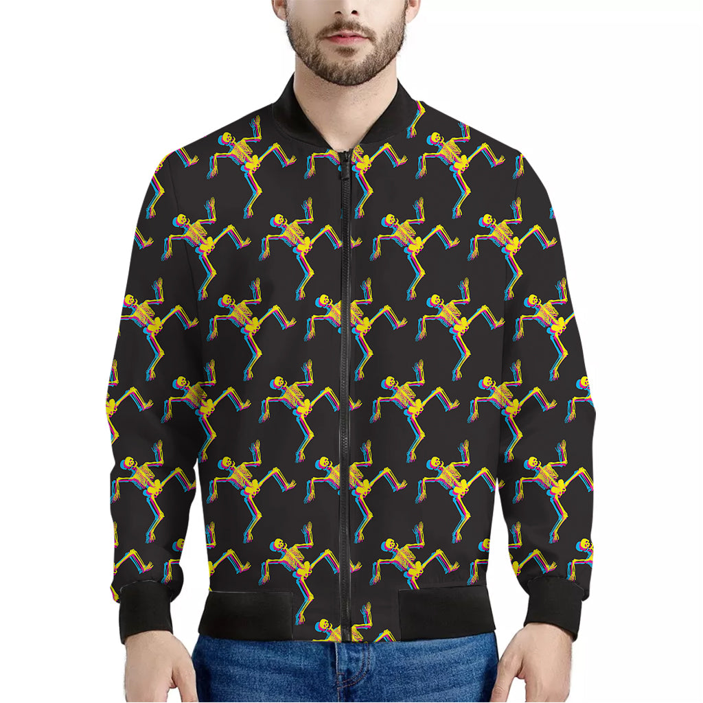 Trippy Dancing Skeleton Pattern Print Men's Bomber Jacket