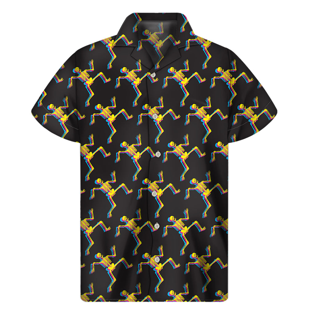 Trippy Dancing Skeleton Pattern Print Men's Short Sleeve Shirt