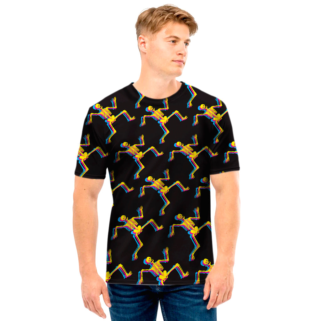 Trippy Dancing Skeleton Pattern Print Men's T-Shirt