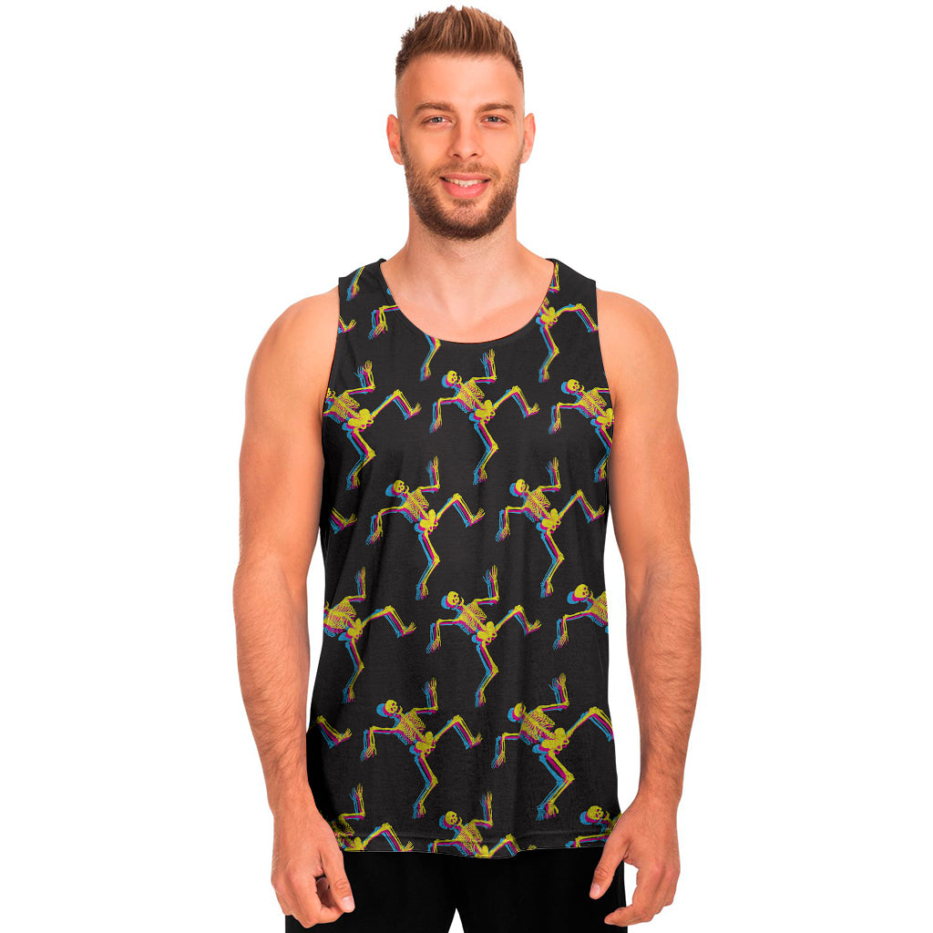 Trippy Dancing Skeleton Pattern Print Men's Tank Top