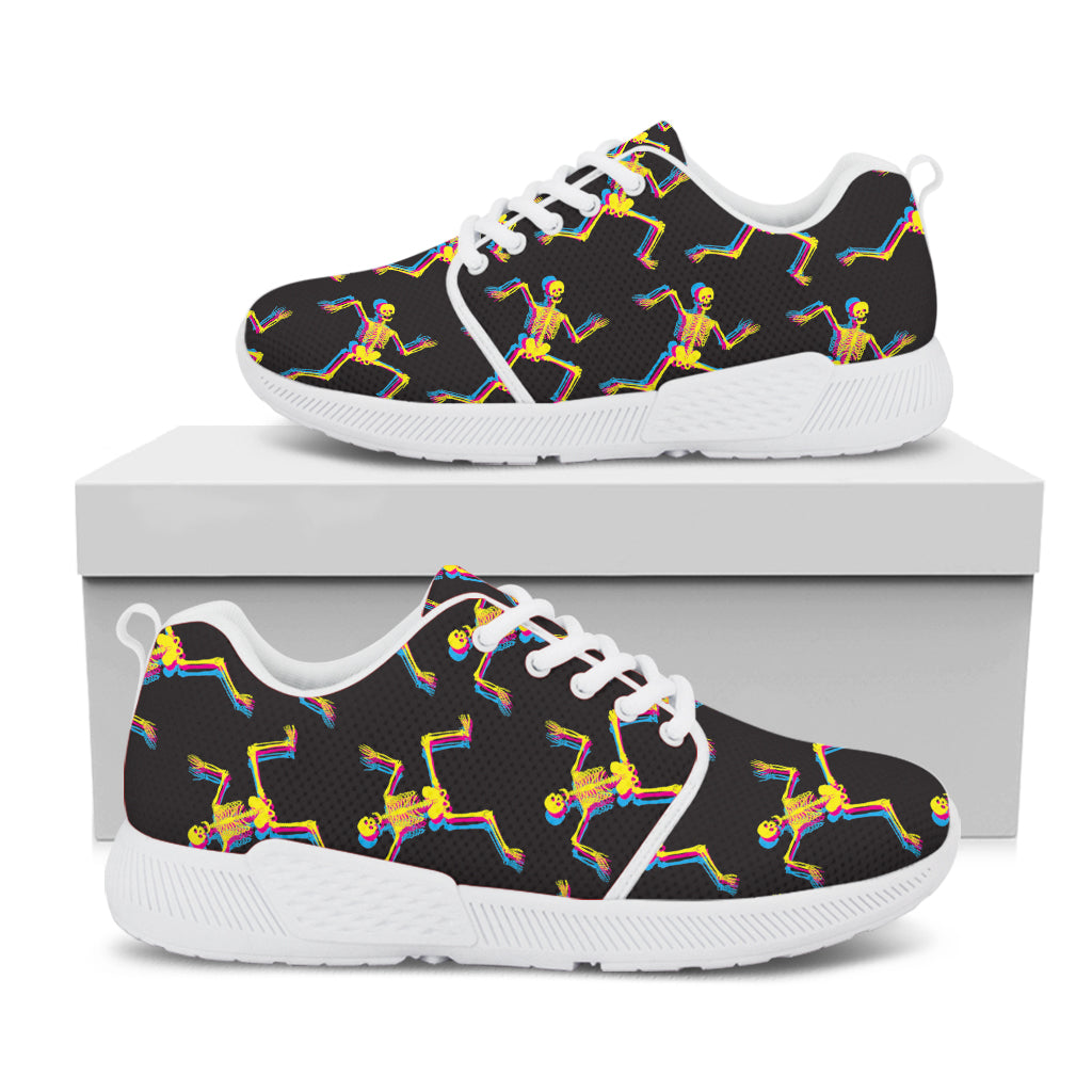 Trippy Dancing Skeleton Pattern Print White Athletic Shoes