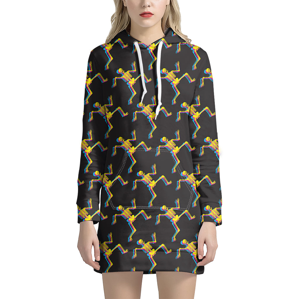 Trippy Dancing Skeleton Pattern Print Women's Pullover Hoodie Dress