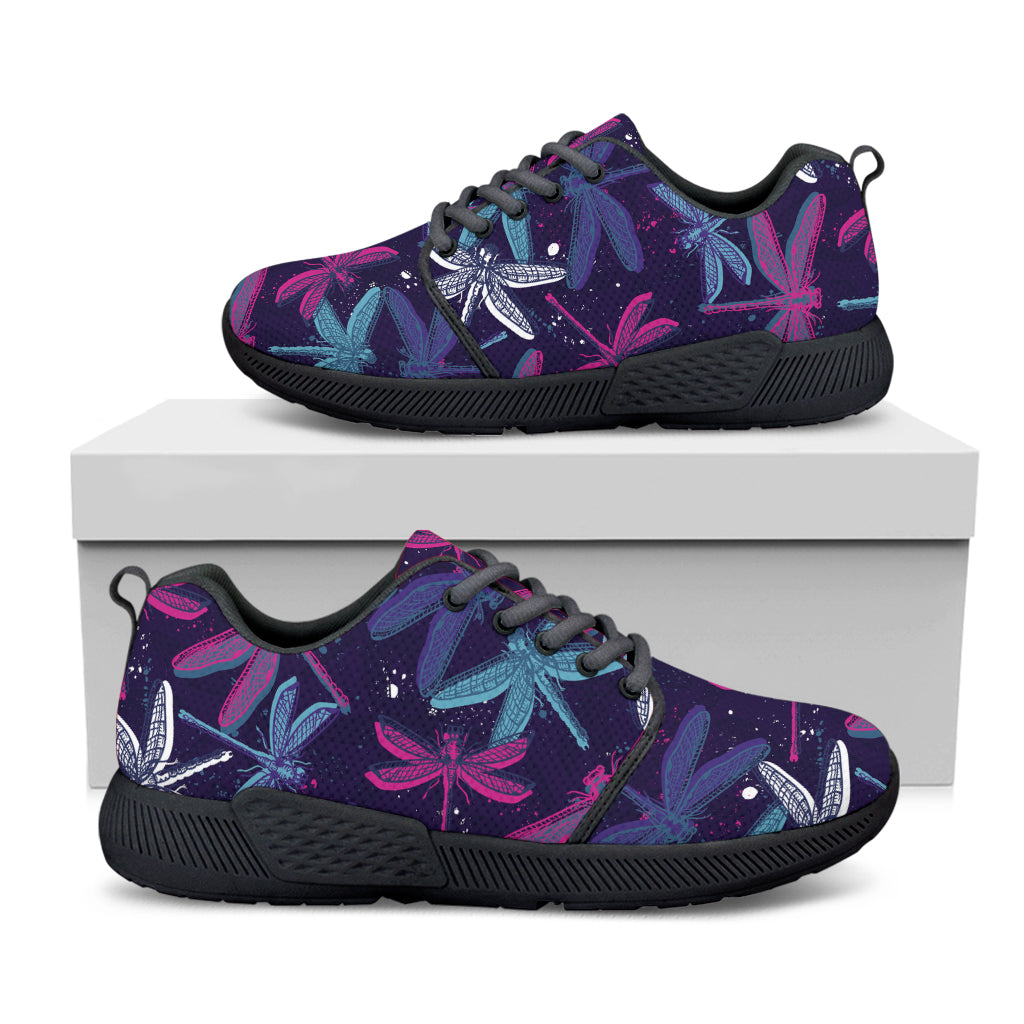 Trippy Dragonfly Pattern Print Black Athletic Shoes