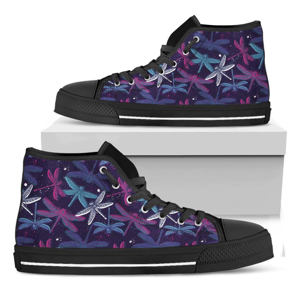 Trippy Dragonfly Pattern Print Black High Top Shoes