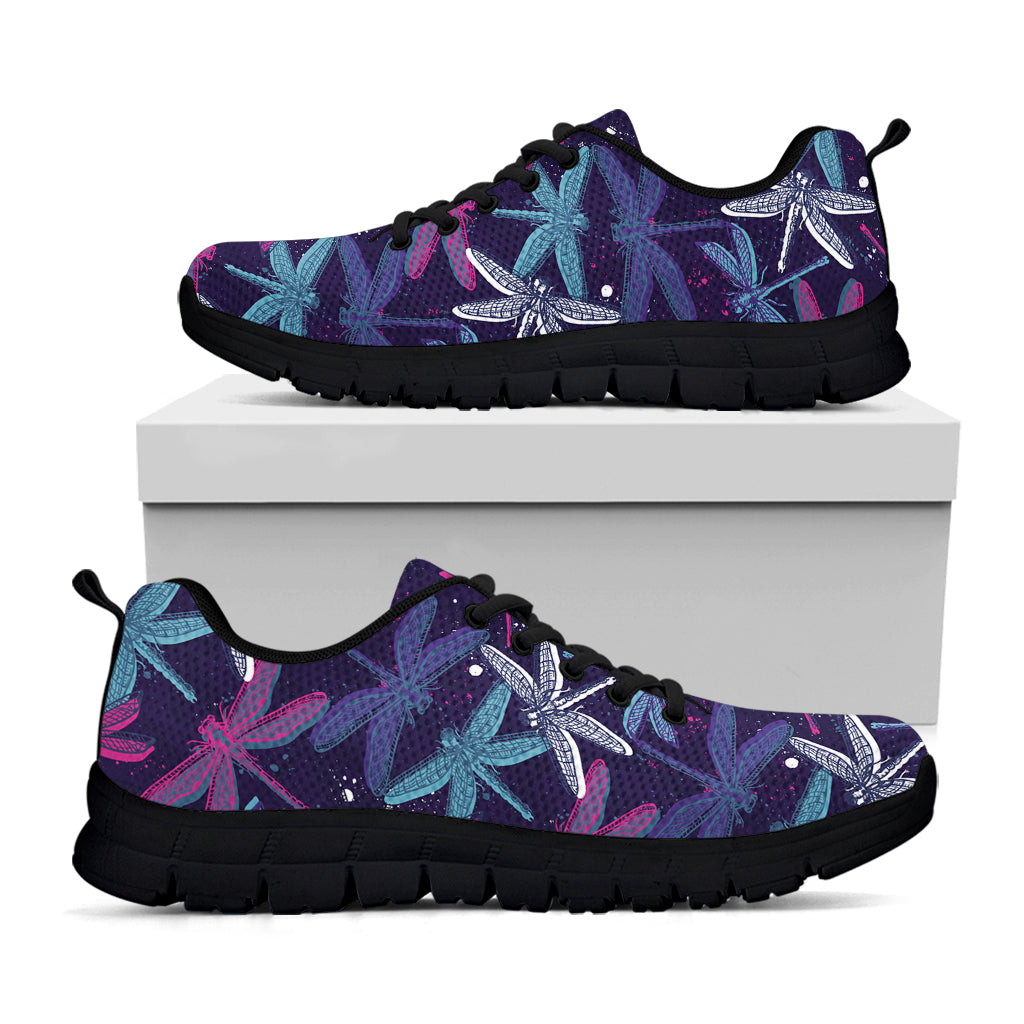 Trippy Dragonfly Pattern Print Black Sneakers