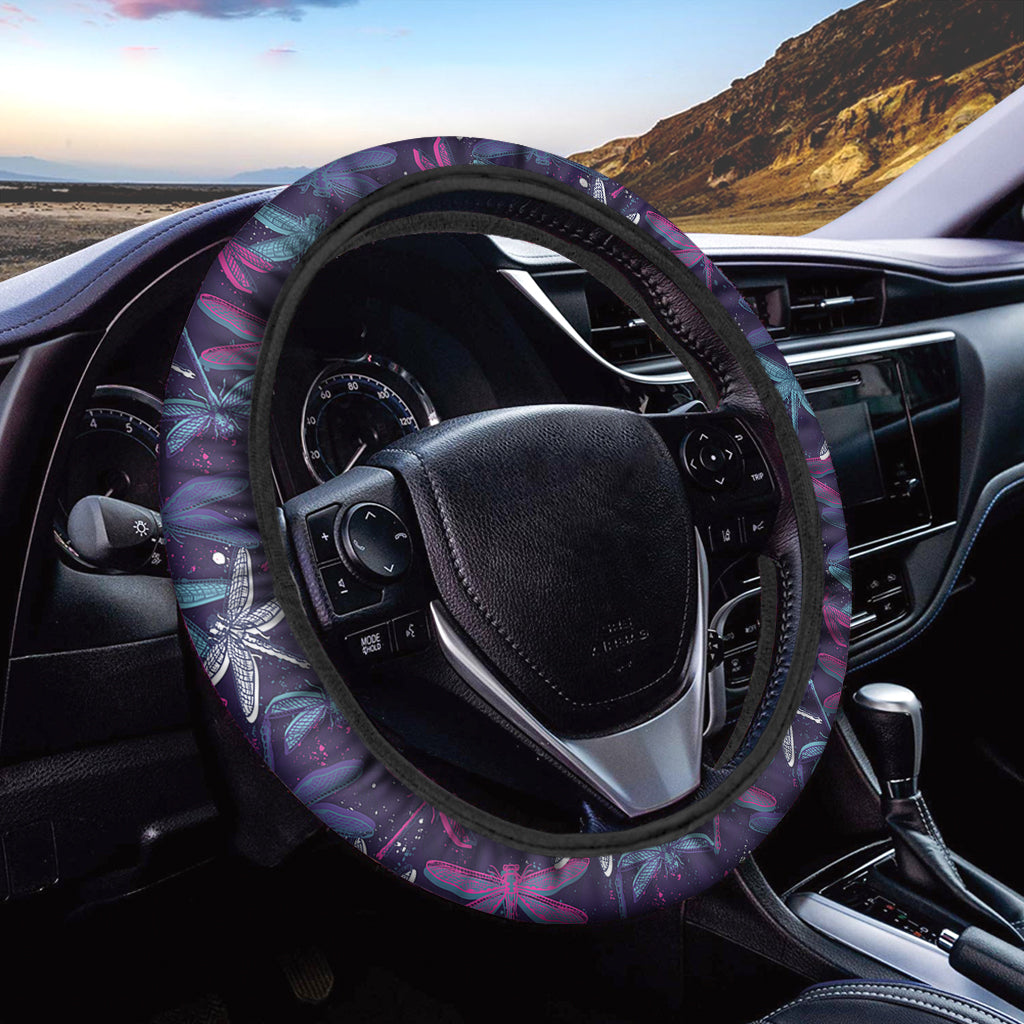 Trippy Dragonfly Pattern Print Car Steering Wheel Cover