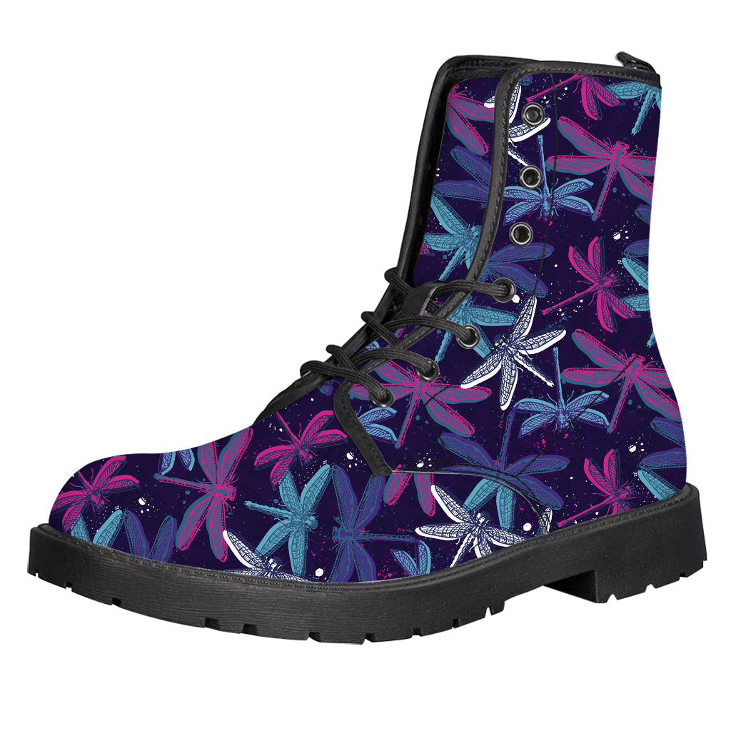 Trippy Dragonfly Pattern Print Leather Boots