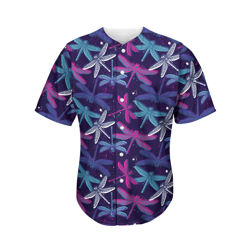 Trippy Dragonfly Pattern Print Men's Baseball Jersey