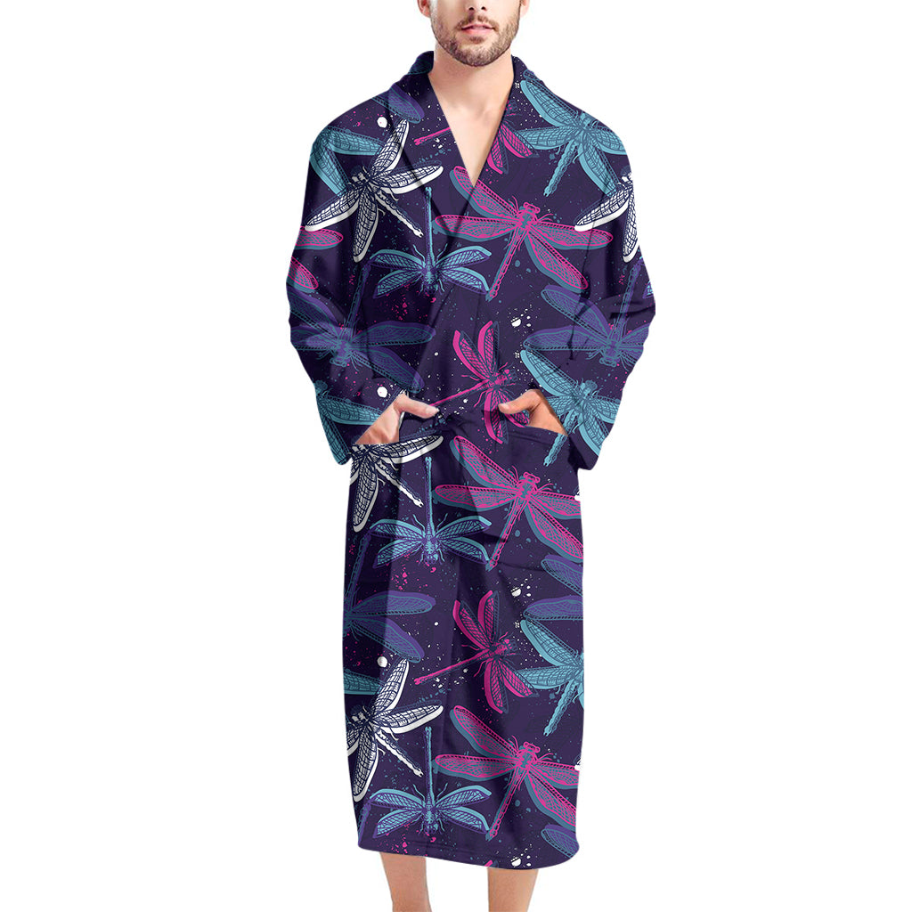 Trippy Dragonfly Pattern Print Men's Bathrobe